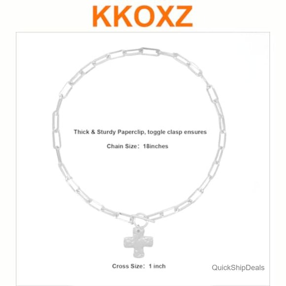 Chunky Cross Pendant Necklace with Vintage Toggle Clasp, Bold Thick Chain - Picture 4 of 7